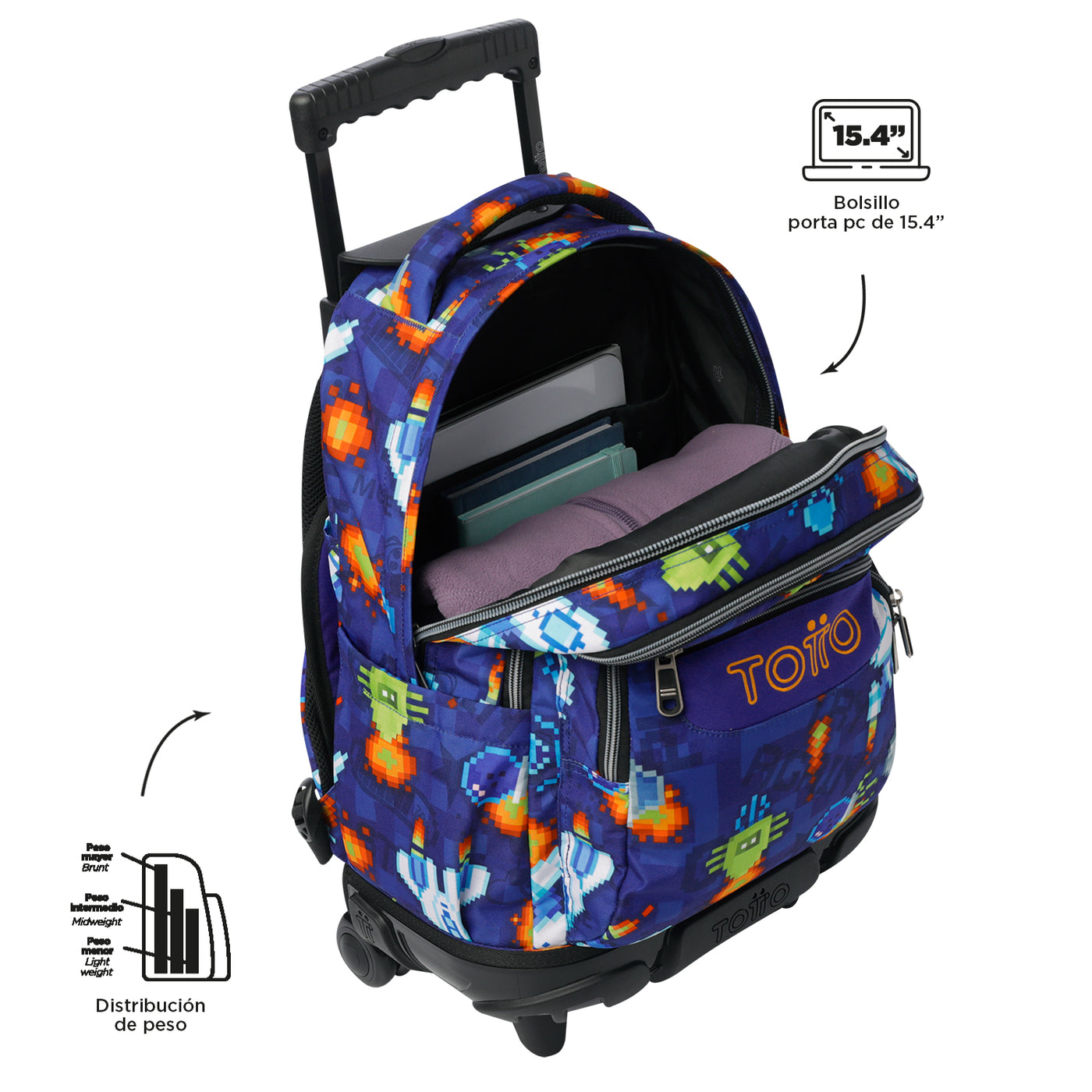 Mochila escolar con ruedas Totto Renglones - Space Blue