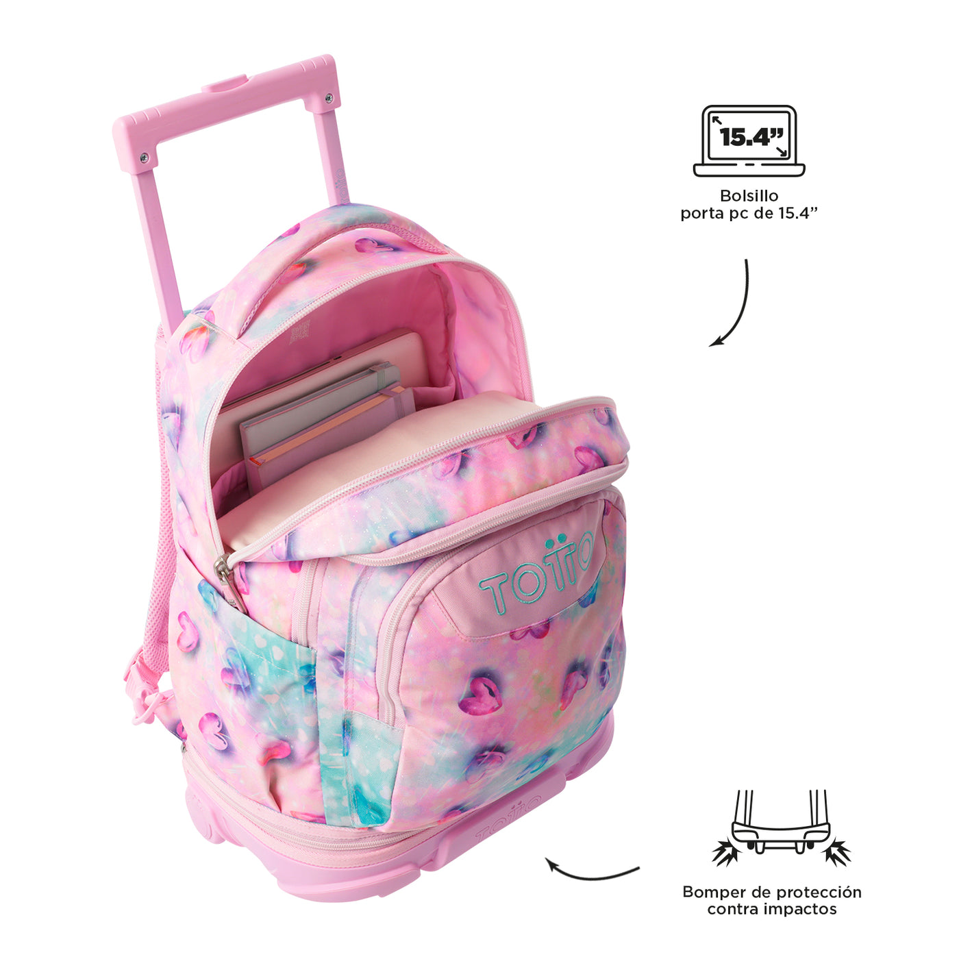 Mochila escolar ruedas desmontable Totto Tiza Glitter - Shiny Heart