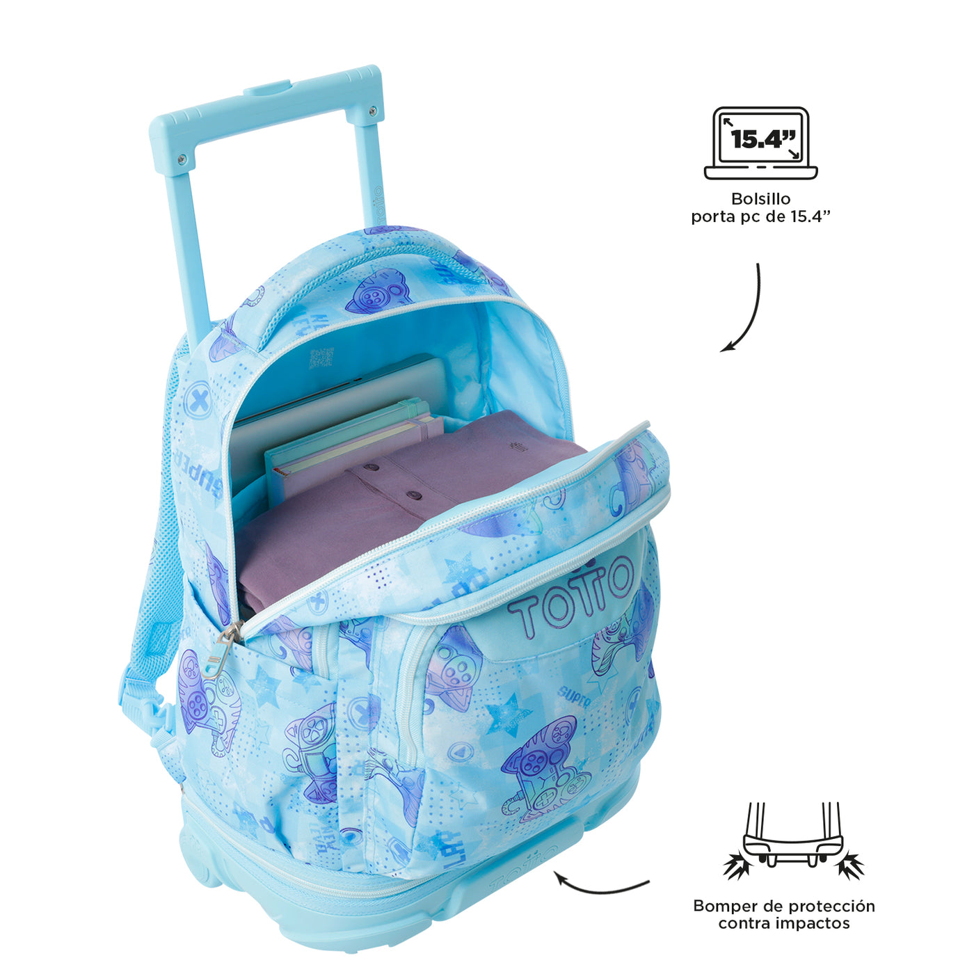 Mochila escolar ruedas desmontable Totto Tiza - Polar