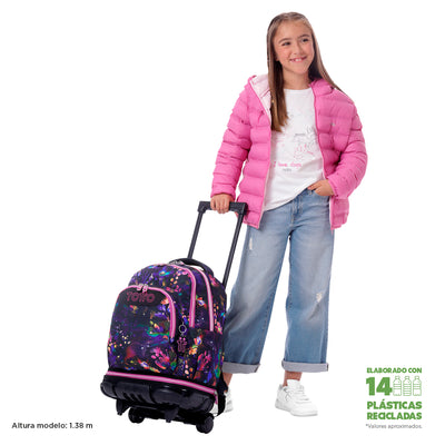 Mochila escolar ruedas desmontable Totto Tiza - Flower Galaxy