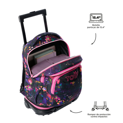 Mochila escolar ruedas desmontable Totto Tiza - Flower Galaxy
