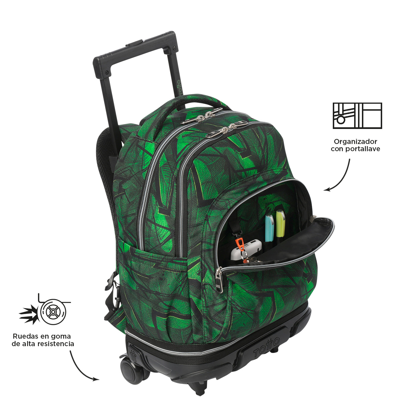 Mochila escolar ruedas desmontable Totto Tiza - Jhony Jungle