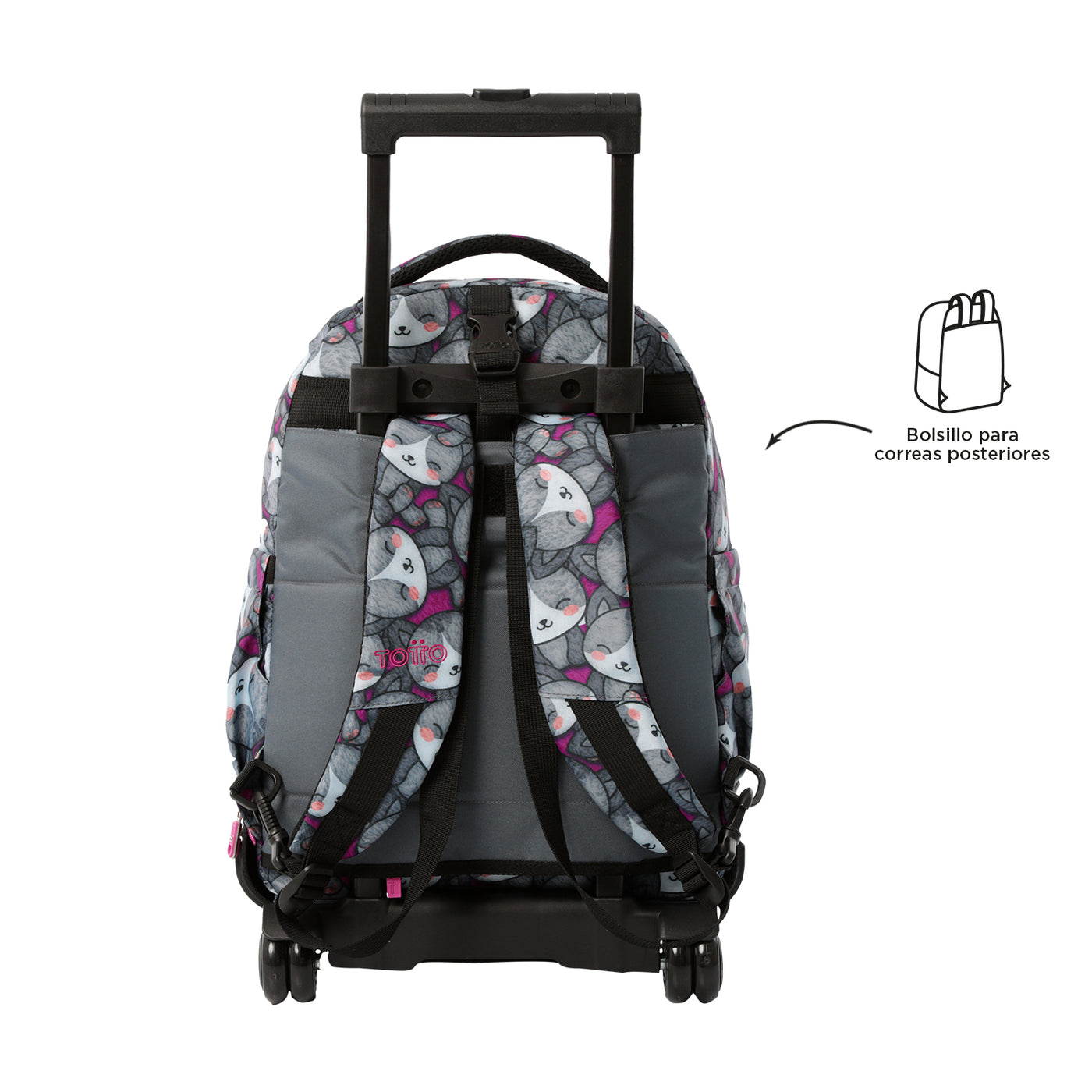 Mochila escolar ruedas desmontable Totto Tiza - Kitten Rose