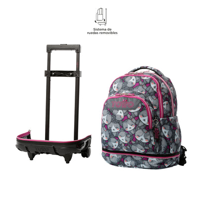 Mochila escolar ruedas desmontable Totto Tiza - Kitten Rose