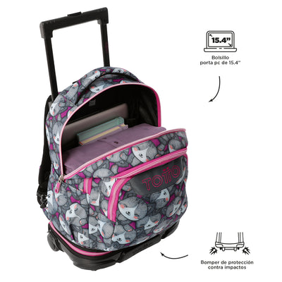 Mochila escolar ruedas desmontable Totto Tiza - Kitten Rose