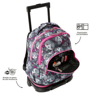 Mochila escolar ruedas desmontable Totto Tiza - Kitten Rose