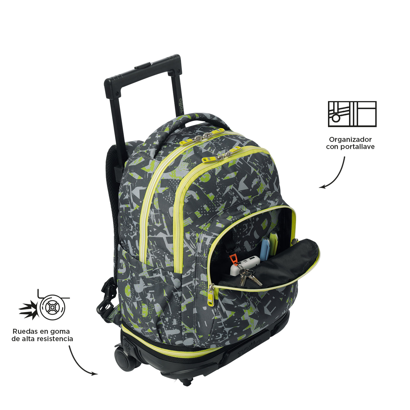 Mochila escolar ruedas desmontable Totto Tiza - Texgrunge