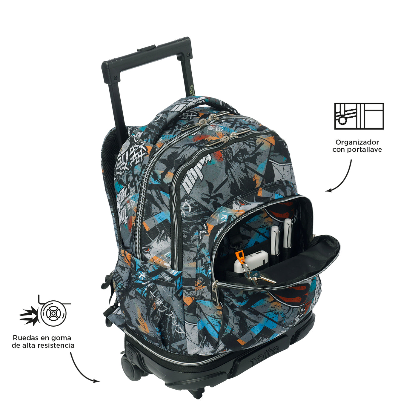 Mochila escolar ruedas desmontable Totto Tiza - Okubo