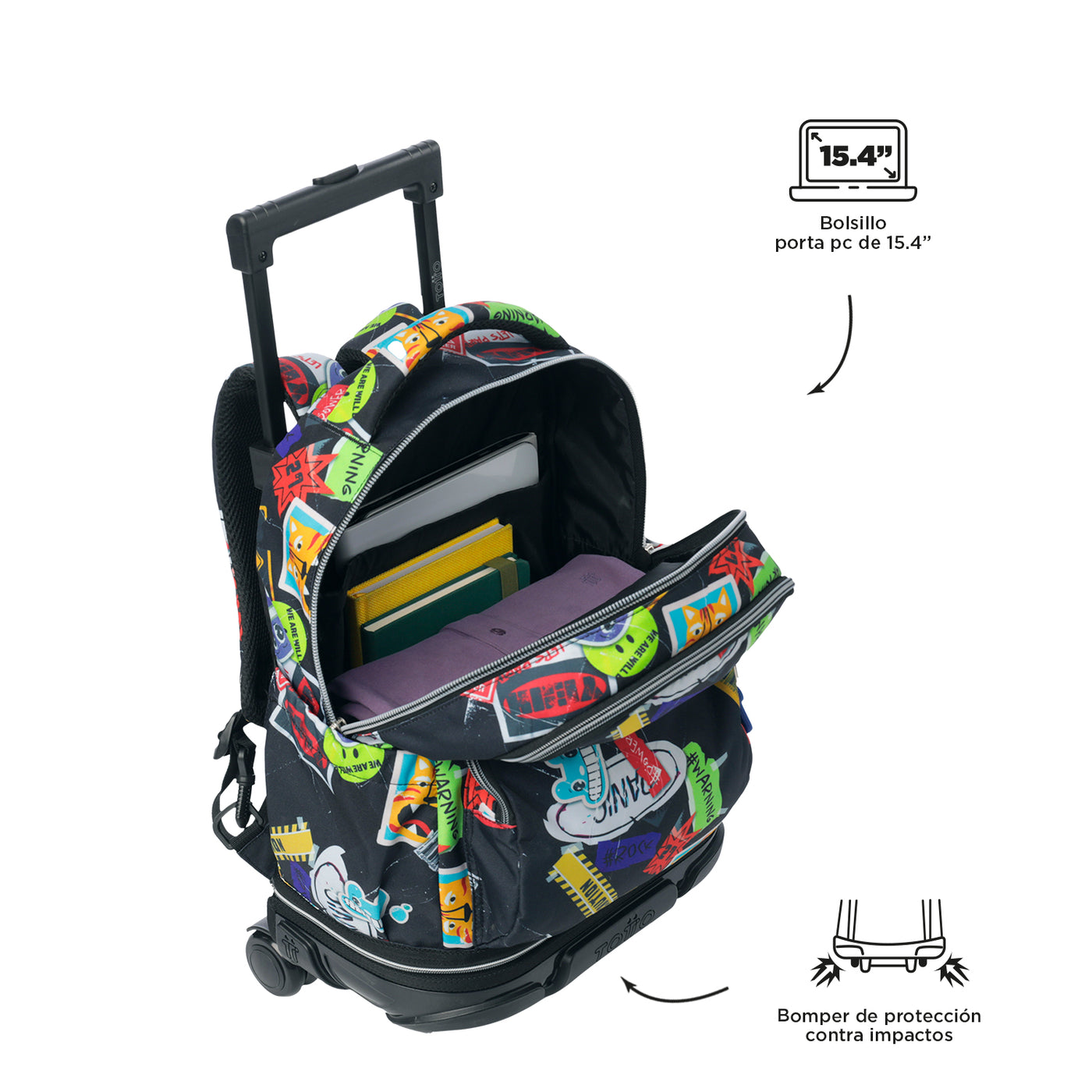 Mochila escolar ruedas desmontable Totto Tiza - Sticky