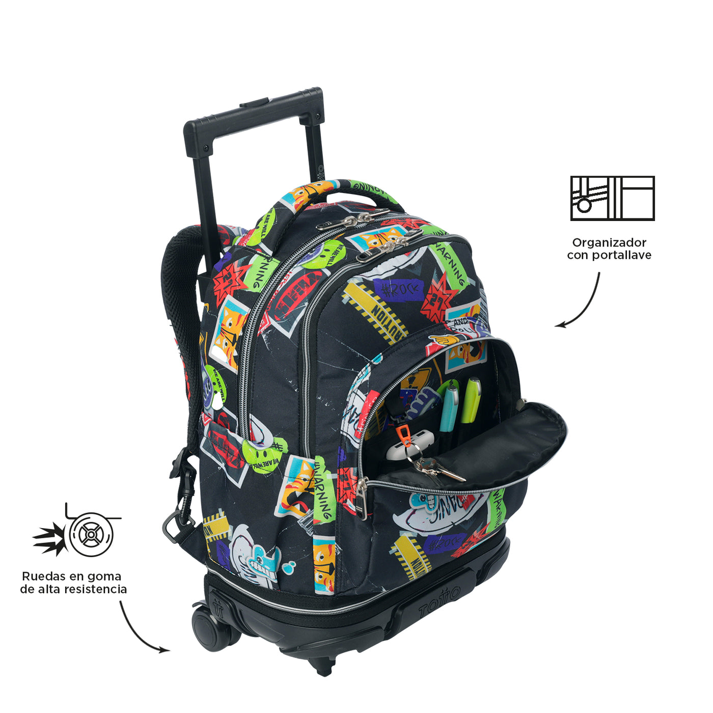 Mochila escolar ruedas desmontable Totto Tiza - Sticky