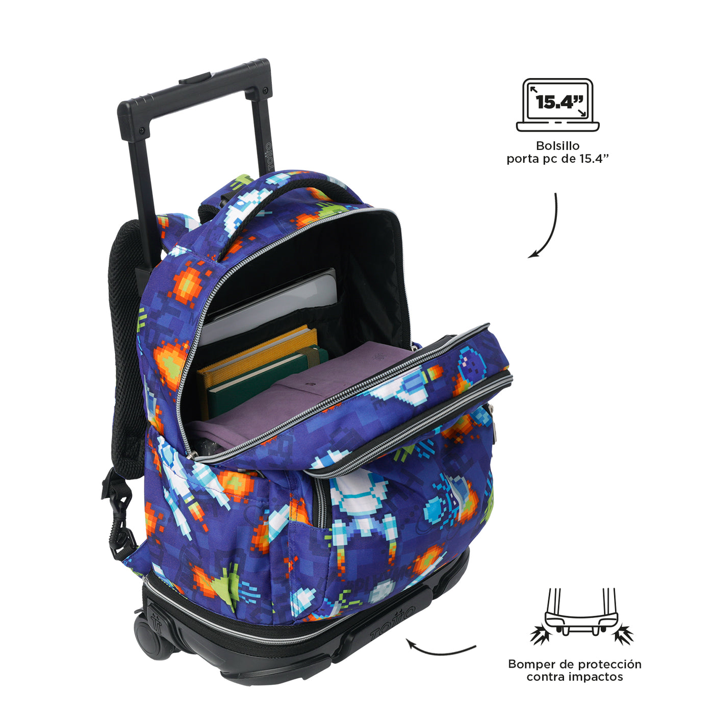 Mochila escolar ruedas desmontable Totto Tiza - Space Blue