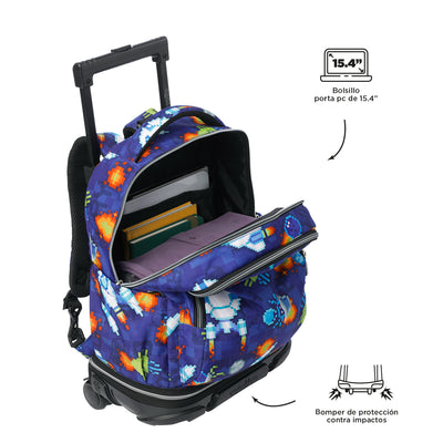 Mochila escolar ruedas desmontable Totto Tiza - Space Blue