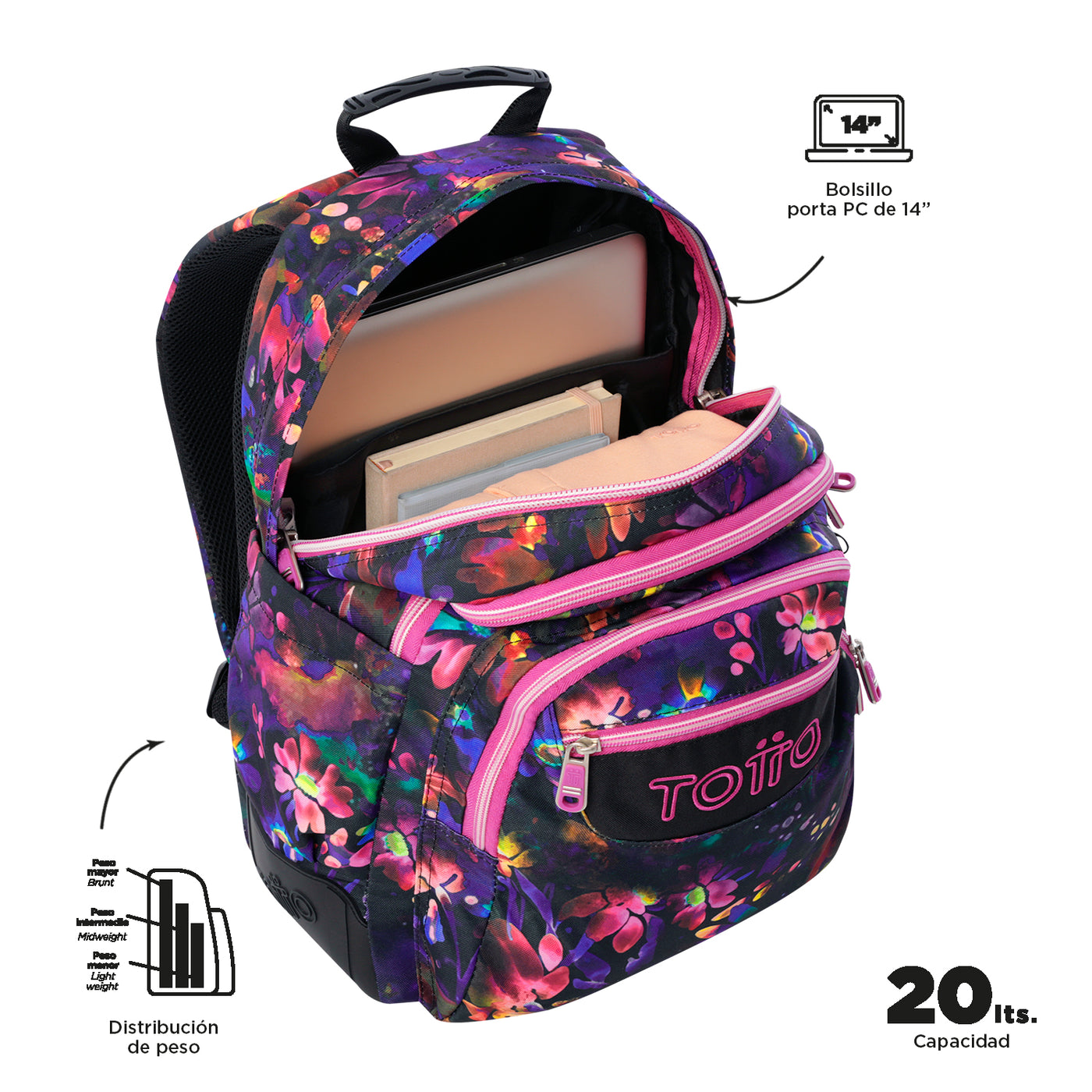 Mochila escolar Totto Rayol - Flower Galaxy