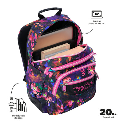 Mochila escolar Totto Rayol - Flower Galaxy