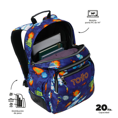 Mochila escolar Totto Rayol - Space Blue