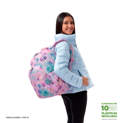 Mochila escolar adaptable a carro Totto Acuareles Glitter - Shiny Heart
