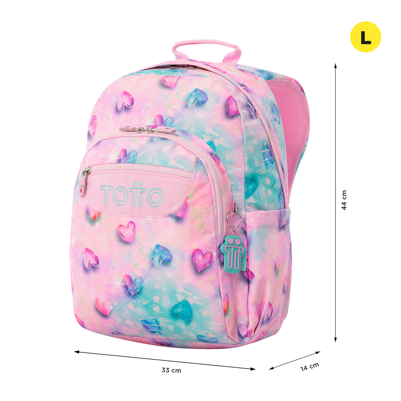 Mochila escolar adaptable a carro Totto Acuareles Glitter - Shiny Heart