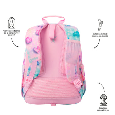 Mochila escolar adaptable a carro Totto Acuareles Glitter - Shiny Heart