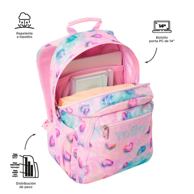 Mochila escolar adaptable a carro Totto Acuareles Glitter - Shiny Heart