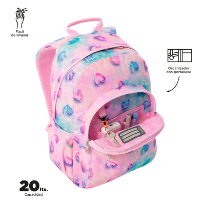 Mochila escolar adaptable a carro Totto Acuareles Glitter - Shiny Heart