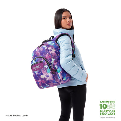 Mochila escolar adaptable a carro Totto Acuareles Glitter - Star Butterfly