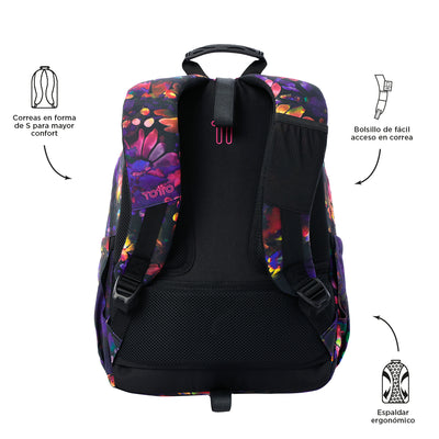 Mochila escolar adaptable a carro Totto Acuareles - Flower Galaxy