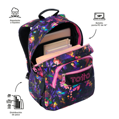 Mochila escolar adaptable a carro Totto Acuareles - Flower Galaxy