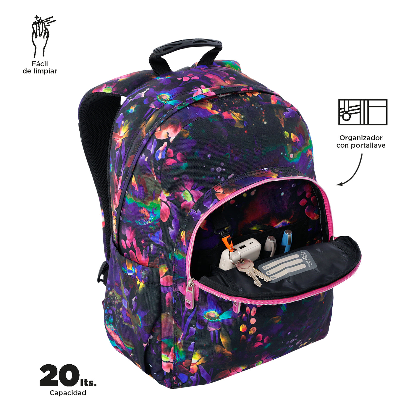 Mochila escolar adaptable a carro Totto Acuareles - Flower Galaxy