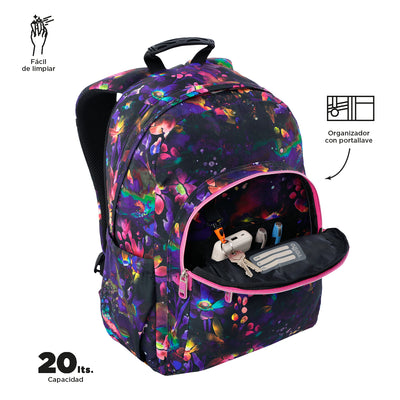 Mochila escolar adaptable a carro Totto Acuareles - Flower Galaxy