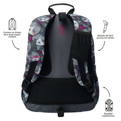 Mochila escolar adaptable a carro Totto Acuareles - Kitten Rose