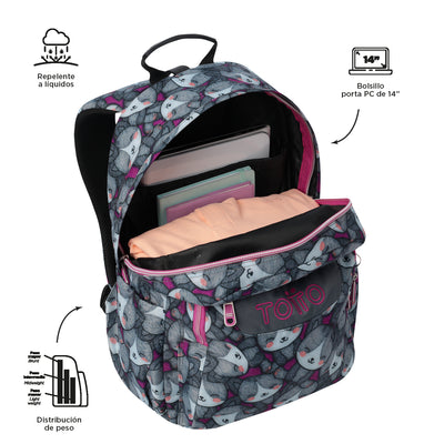 Mochila escolar adaptable a carro Totto Acuareles - Kitten Rose