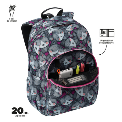 Mochila escolar adaptable a carro Totto Acuareles - Kitten Rose