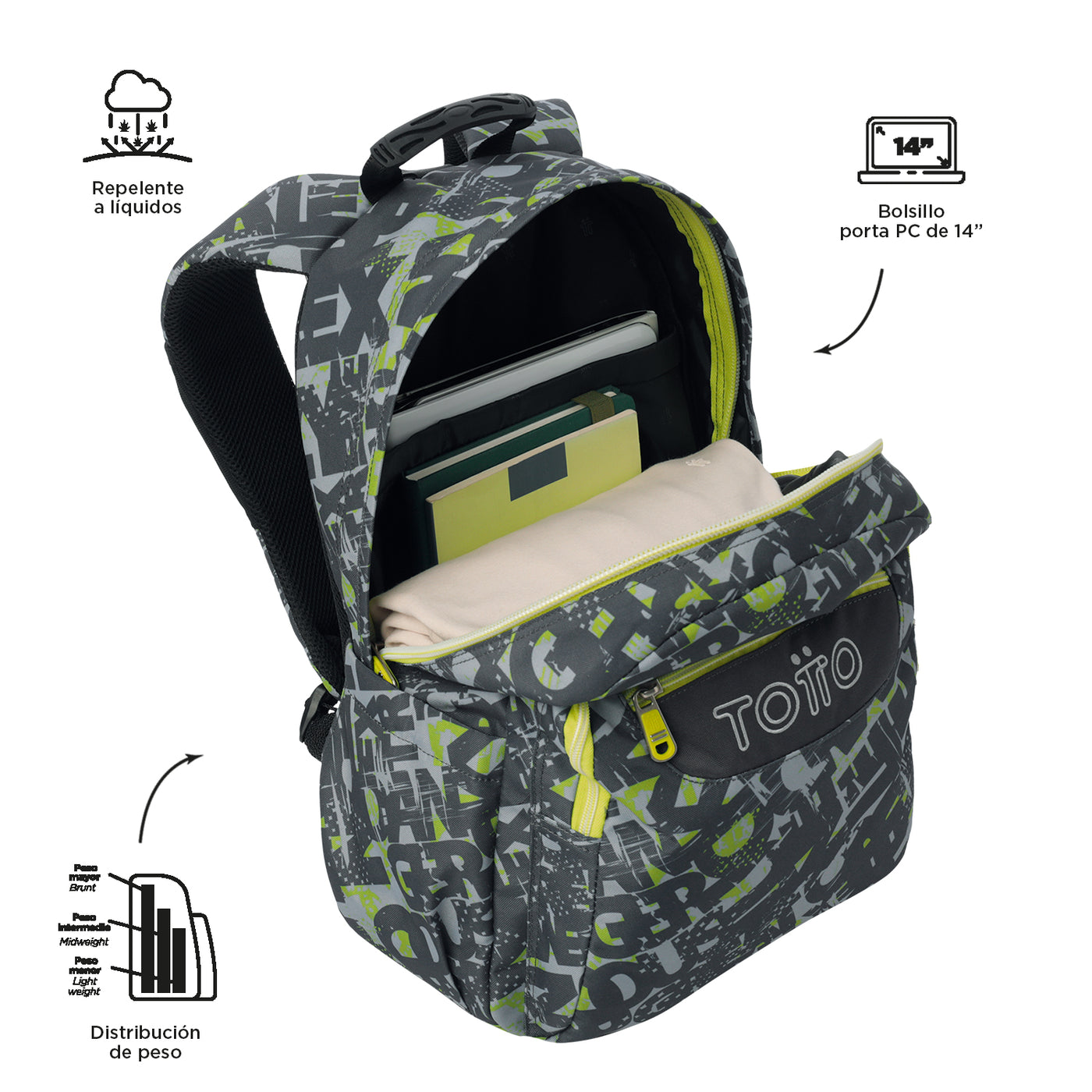 Mochila escolar adaptable a carro Totto Acuareles - Texgrunge