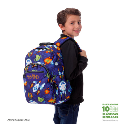 Mochila escolar adaptable a carro Totto Acuareles - Space Blue