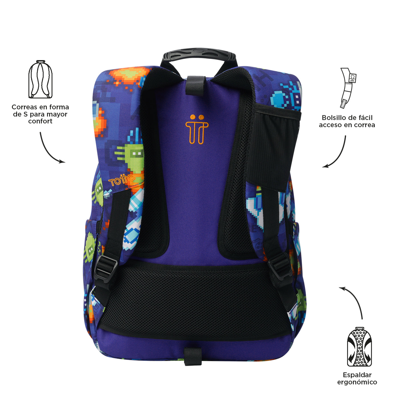 Mochila escolar adaptable a carro Totto Acuareles - Space Blue
