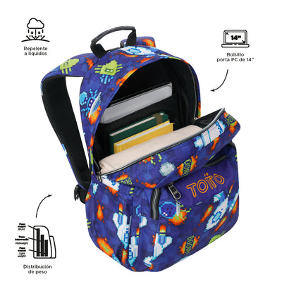 Mochila escolar adaptable a carro Totto Acuareles - Space Blue