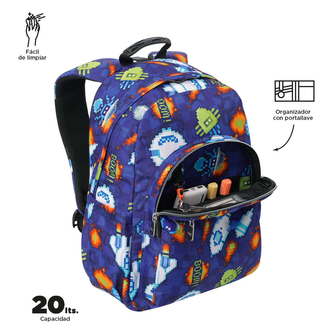 Mochila escolar adaptable a carro Totto Acuareles - Space Blue
