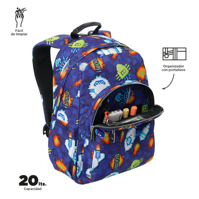 Mochila escolar adaptable a carro Totto Acuareles - Space Blue