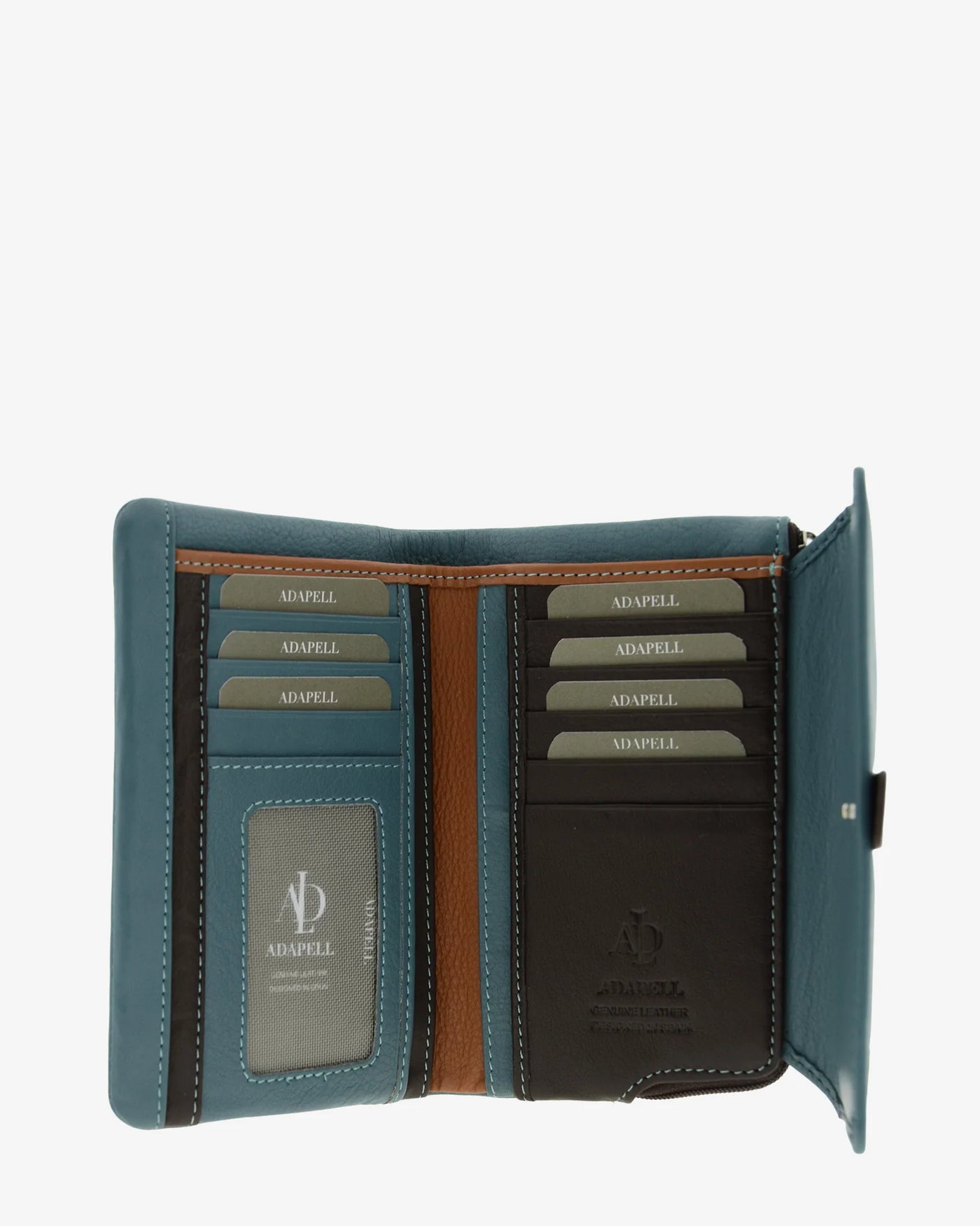 Billetero de Piel (16 X 9cm) monedero de cremallera Adapell Affinita Azul