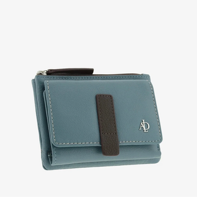 Billetero de Piel (13 X 9cm) monedero de cremallera Adapell Affinita Azul
