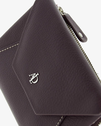 Billetero de Piel solapa (14 X 9cm) monedero de cremallera Adapell Lettera Berenjena