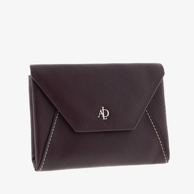 Billetero de Piel solapa (14 X 9cm) monedero de cremallera Adapell Lettera Berenjena