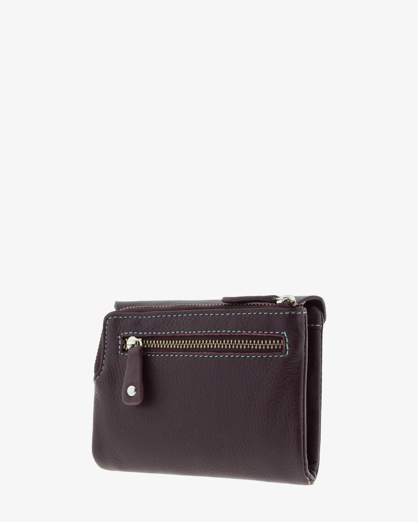 Billetero de Piel solapa (14 X 9cm) monedero de cremallera Adapell Lettera Berenjena