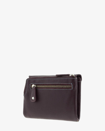 Billetero de Piel solapa (14 X 9cm) monedero de cremallera Adapell Lettera Berenjena