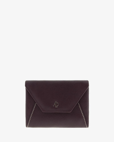 Billetero de Piel solapa (14 X 9cm) monedero de cremallera Adapell Lettera Berenjena