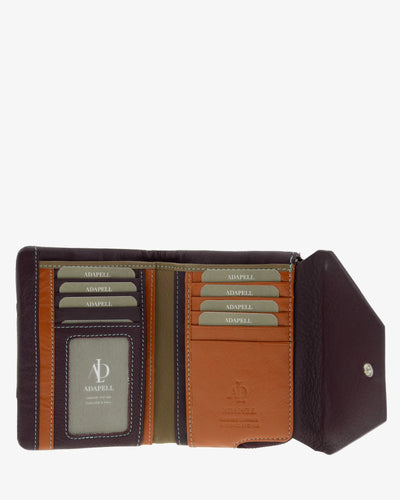 Billetero de Piel solapa (14 X 9cm) monedero de cremallera Adapell Lettera Berenjena