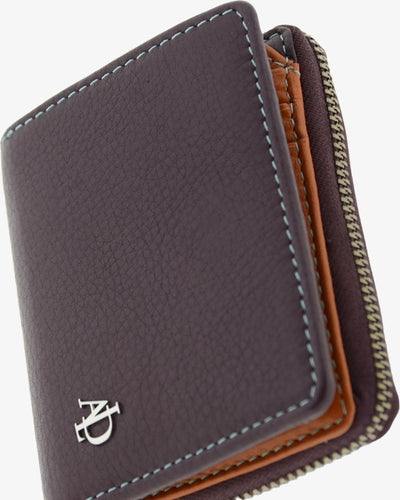 Billetero de Piel (11 X 9cm) monedero de cremallera Adapell Lettera Berenjena