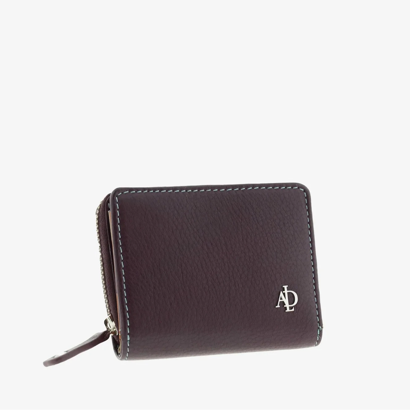 Billetero de Piel (11 X 9cm) monedero de cremallera Adapell Lettera Berenjena