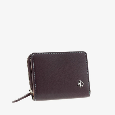 Billetero de Piel (11 X 9cm) monedero de cremallera Adapell Lettera Berenjena