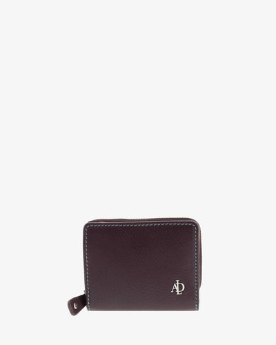 Billetero de Piel (11 X 9cm) monedero de cremallera Adapell Lettera Berenjena